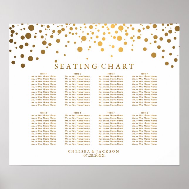 Trendy Confetti Golden Dots - Seating Chart (Front)