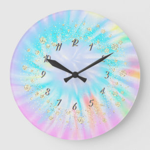 Trendy Confetti Rainbow Tie Dye Large Clock