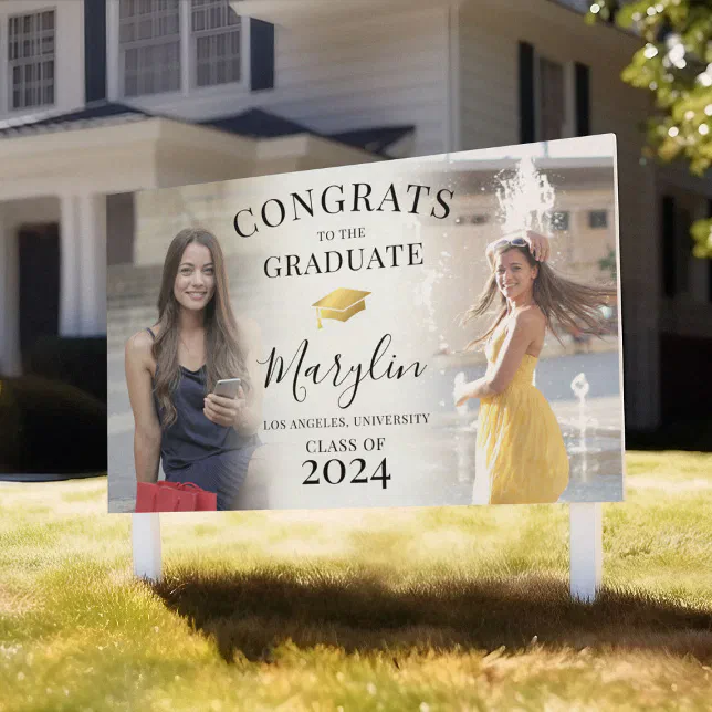 Graduation Photo Both Sign Trendy Congrats 2 Photo Graduation Yard Sign | Zazzle
