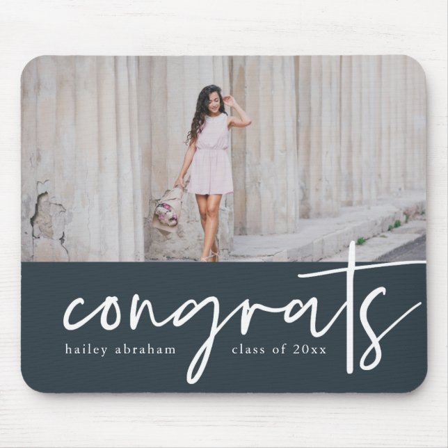 Trendy Congrats Graduation Photo Mousepad (Front)