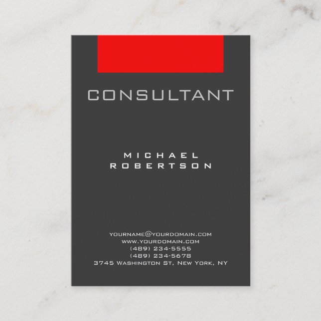 Trendy Consultant Red Gray Chubby Business Card (Front)