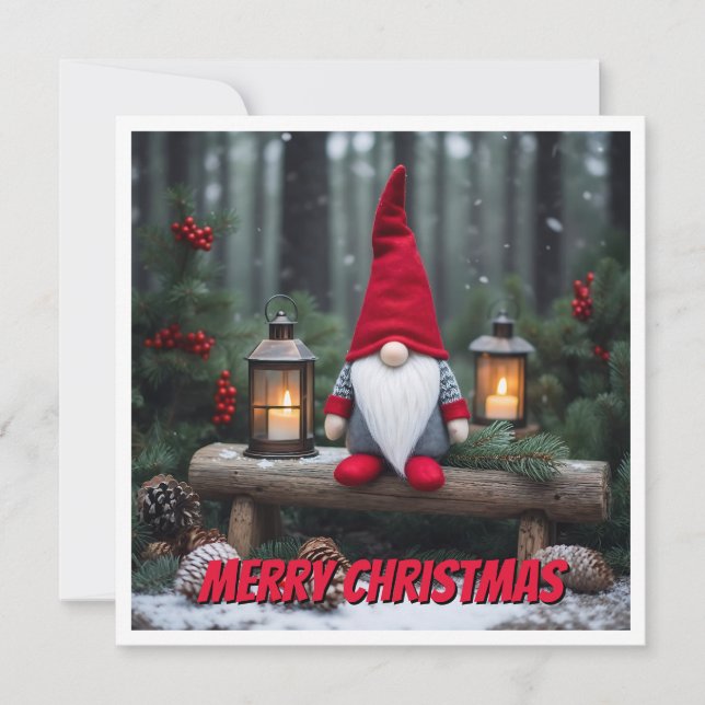 Trendy Contemporary  Elegant Chic Christmas Gnome  Holiday Card (Front)