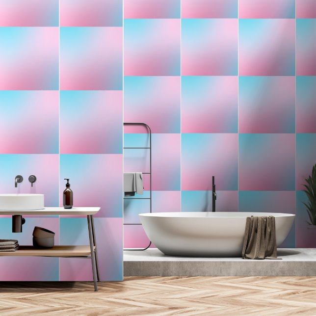 Trendy Contemporary Teal Pink Blue Wallpaper (Bathroom)
