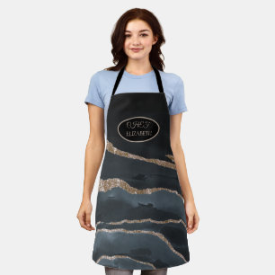 Trendy Cool Black Gold Marble Stone Texture Apron