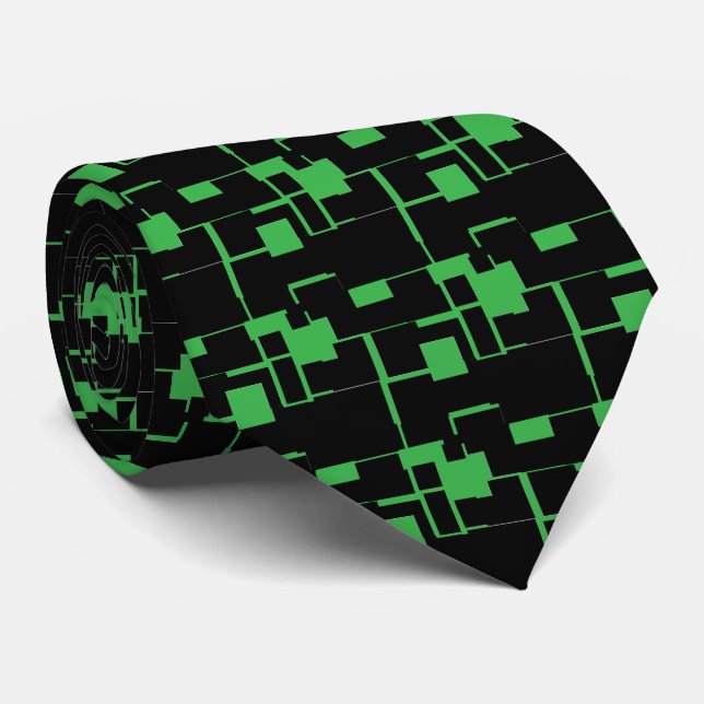 Trendy Cool Black/Green Pattern Neck Tie (Rolled)