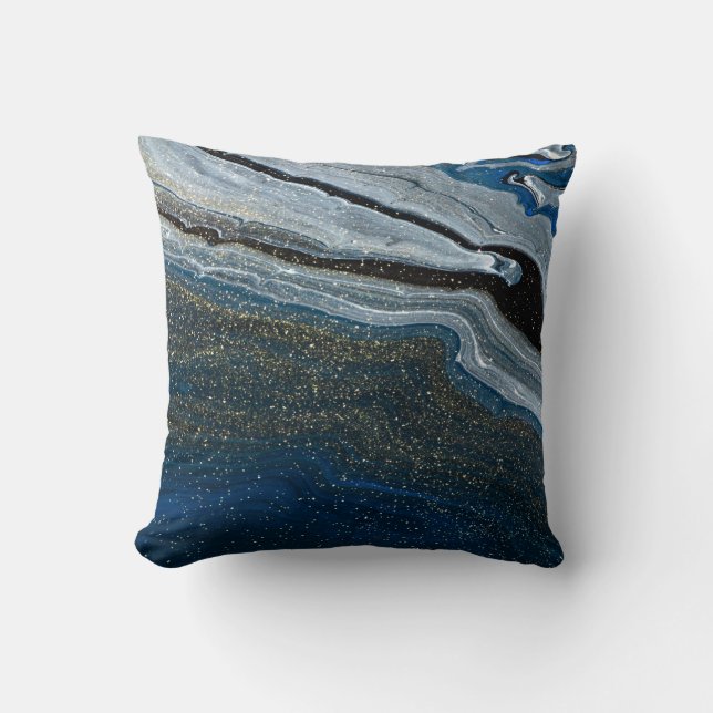 Trendy Cool Blue Marble Stone  Throw Pillow (Front)