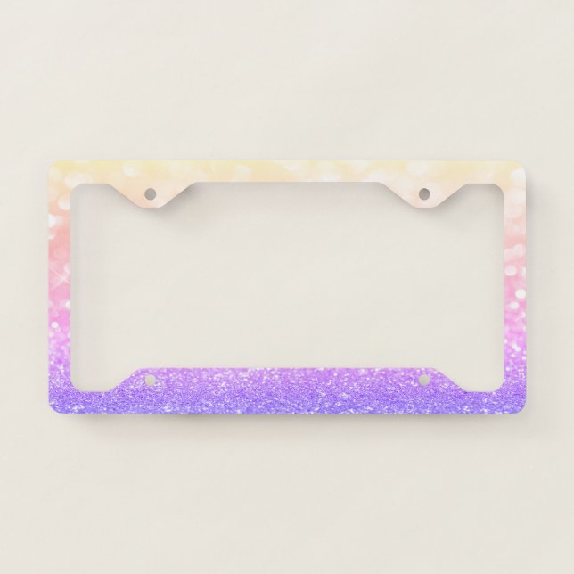 Trendy Cool Clorful Glitter Bokeh License Plate Frame (Front)
