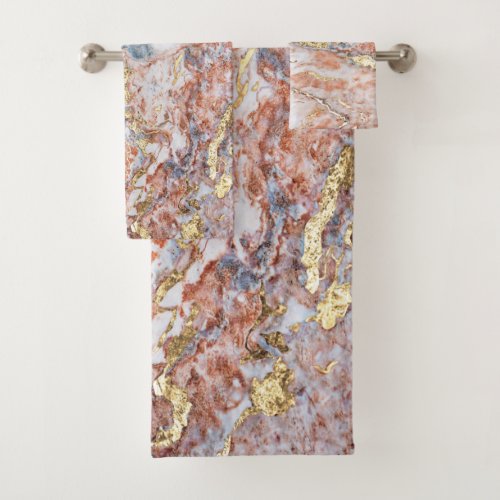 Trendy Cool Colorful Gold Marble Pattern Bath Towel Set