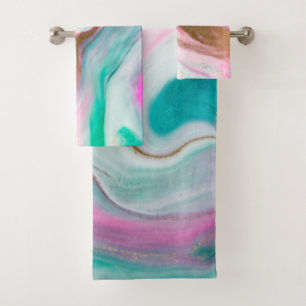 Trendy Cool Colorful Marble Pattern Gold Touch Bath Towel Set