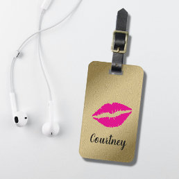 Trendy Cool Faux Gold Pink Lips Luggage Tag