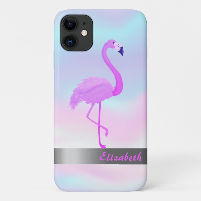 Trendy Cool Flamingo Holographic - Personalized Case-Mate iPhone Case (Back)