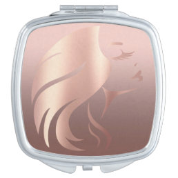 Trendy Cool Girl Face Silhouette Compact Mirror