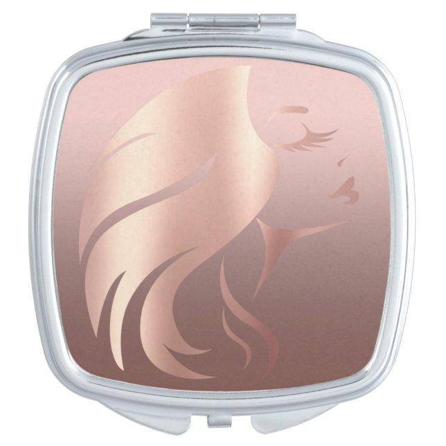 Trendy Cool Girl Face Silhouette Compact Mirror (Front)