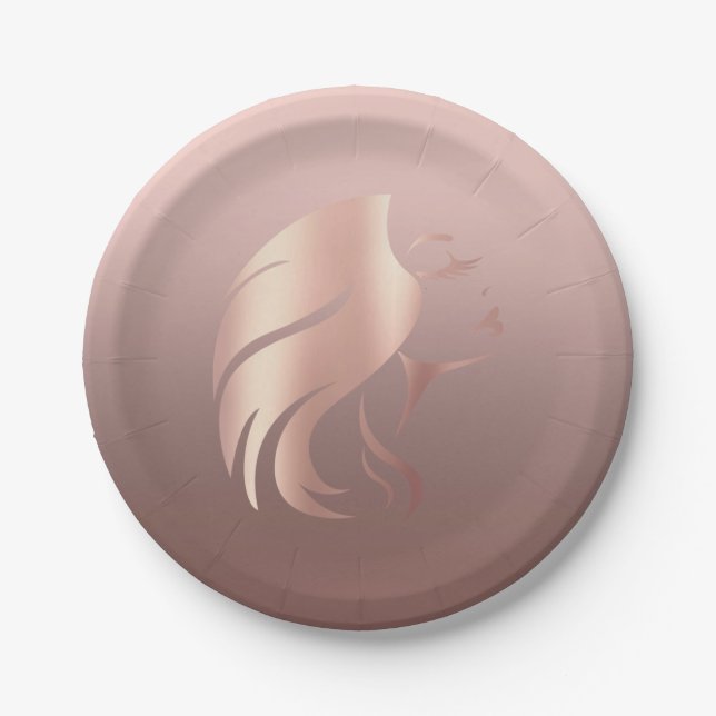 Trendy Cool Girl Face Silhouette Paper Plates (Front)