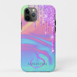 Trendy Cool Glitter Drips Ombre Holographic iPhone 11 Pro Case