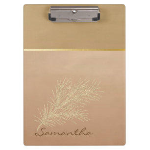 Trendy Cool Gold Glitter Feather -Personalized Clipboard