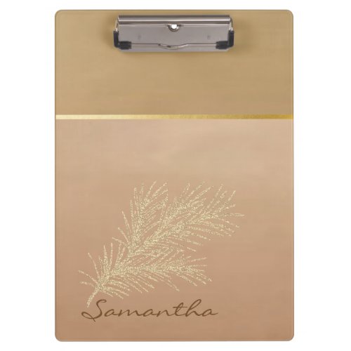 Trendy Cool Gold Glitter Feather _Personalized Clipboard