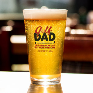 Trendy Cool "GOLF DAD" Red Typography Pint Glass