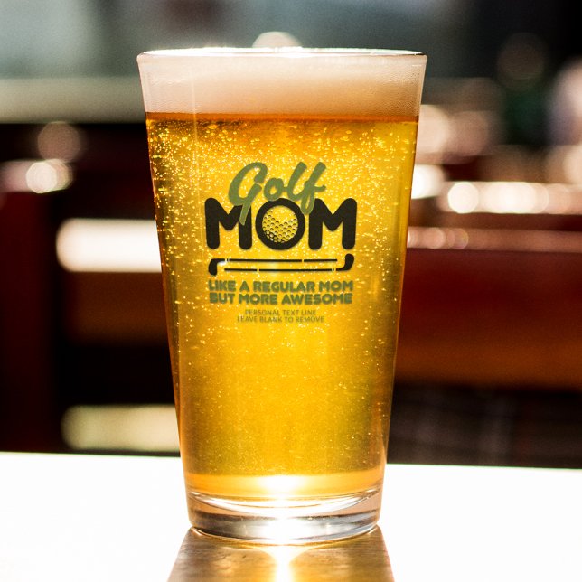 Trendy Cool "GOLF MOM" Green Typography Pint Glass (Creator Uploaded)
