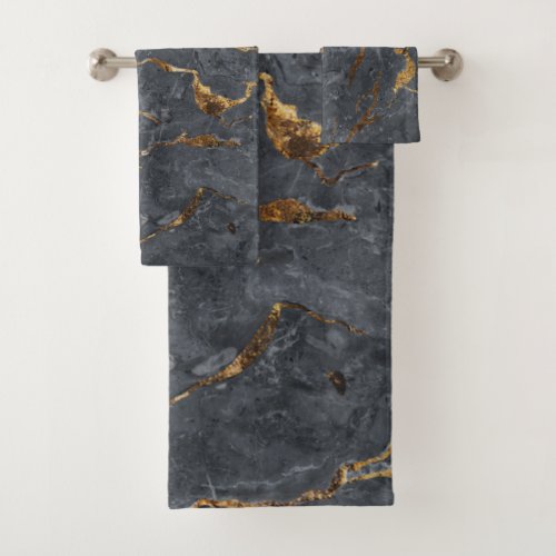 Trendy Cool Gray Gold Marble Pattern  Bath Towel Set