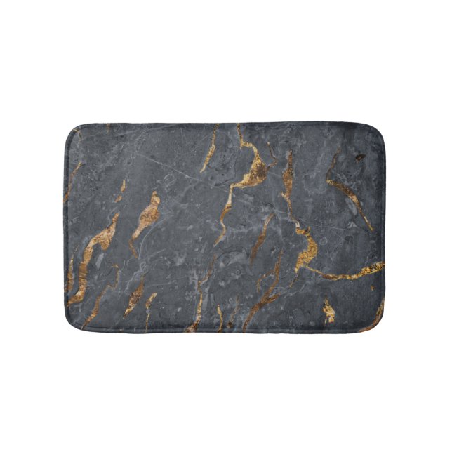 Trendy Cool Gray Gold Marble Stone Bath Mat (Front)