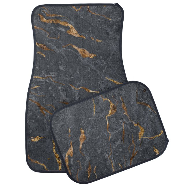 Trendy Cool Gray Gold Marble Stone Car Floor Mat (Set)
