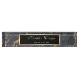 Trendy Cool Gray Gold Marble Stone Desk Name Plate