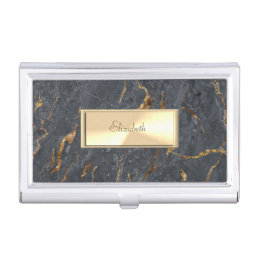 Trendy Cool Gray Marble Stone Gold  Business Card Case