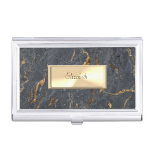 Trendy Cool Gray Marble Stone Gold Business Card Case