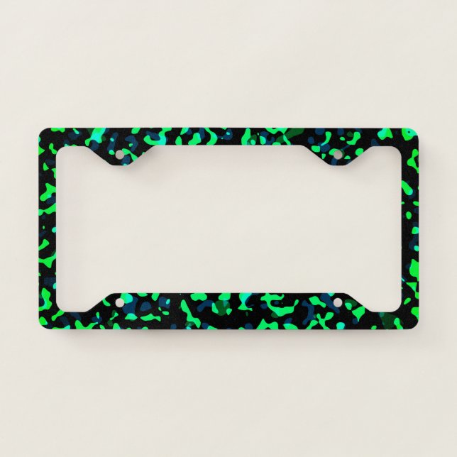 Trendy Cool Green Black Camouflage License Plate Frame (Front)