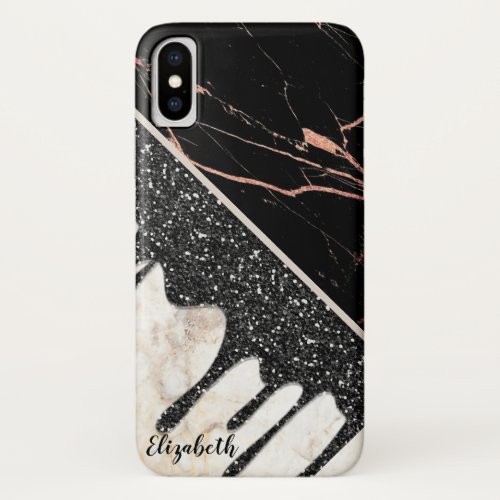 Trendy  Cool Marble Glitter Drops _ Personalized iPhone XS Case