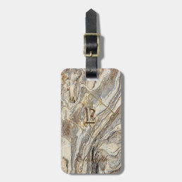 Trendy Cool  Marble Texture, Monogram-Personalized Luggage Tag