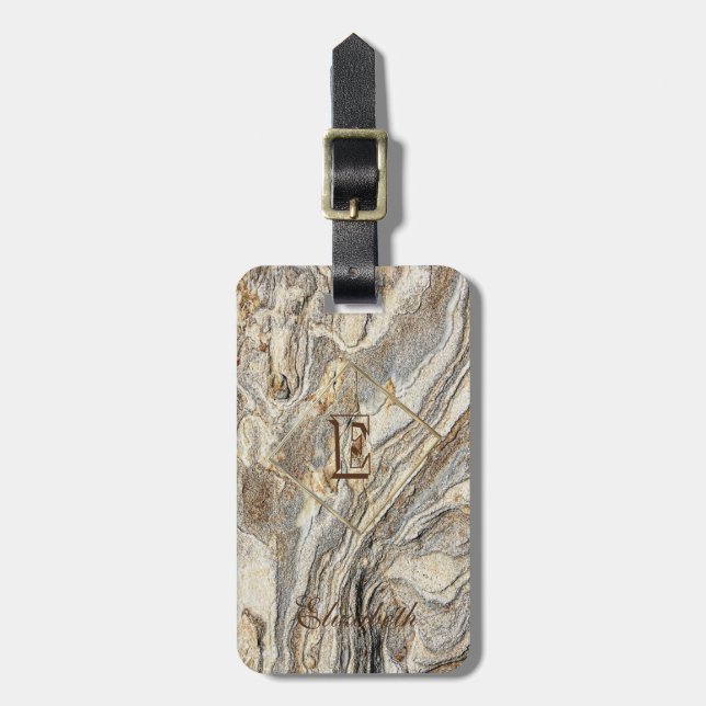Trendy Cool  Marble Texture, Monogram-Personalized Luggage Tag (Front Vertical)