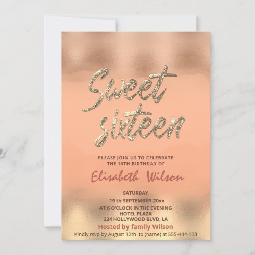 Trendy cool peach fuzz gold  watercolor  invitation