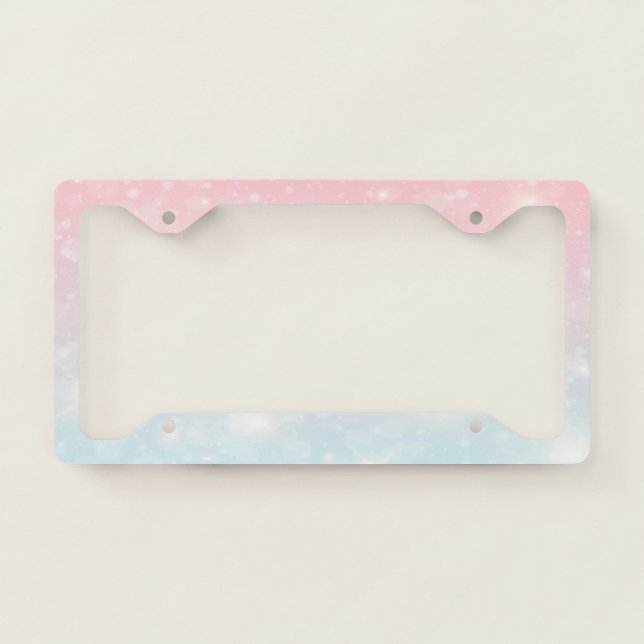 Trendy Cool Pink Blue Bokeh License Plate Frame (Front)