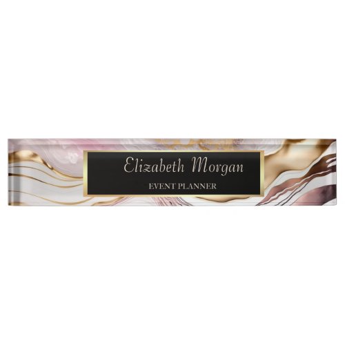 Trendy Cool Pink Gold Marble  Desk Name Plate