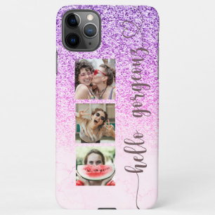 Trendy Cool Purple Pink Glitter Photo Collage iPhone 11Pro Max Case