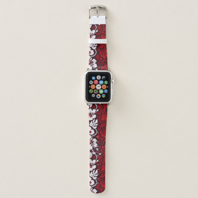 Trendy Cool Red Hawaiian Shirt Flower Pattern Apple Watch Band (Front)