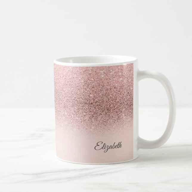 Trendy Cool Rose Gold  Glitter  - Personalized Coffee Mug (Right)