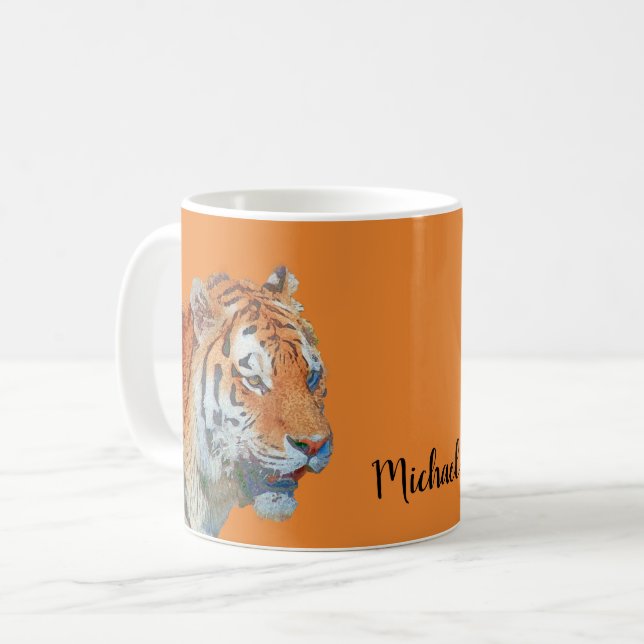 Trendy cool Siberian Tiger animal personalized Coffee Mug (Front Left)