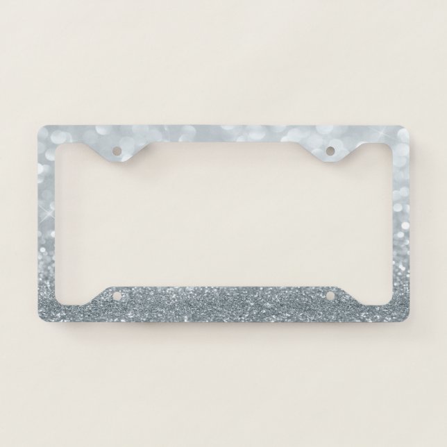 Trendy Cool Silver Glitter Bokeh License Plate Frame (Front)