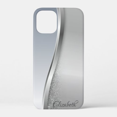 Trendy Cool Silver Glitter _ Personalized iPhone 12 Mini Case