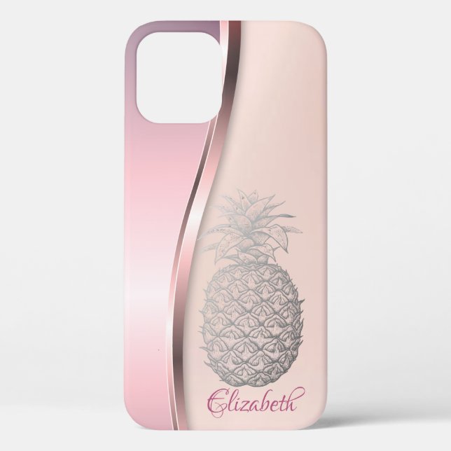 Trendy Cool Silver Pineapple - Personalized Case-Mate iPhone Case (Back)