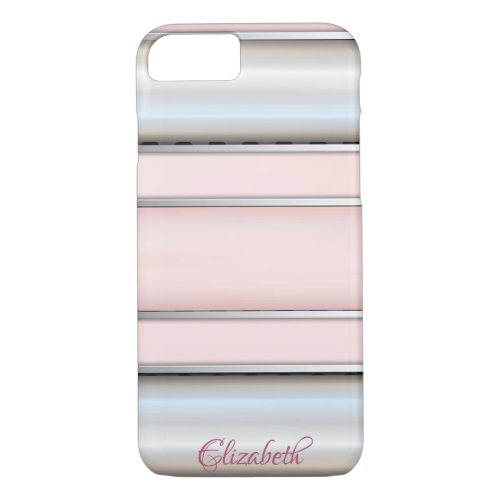Trendy Cool Striped Silver _ Personalized iPhone 87 Case