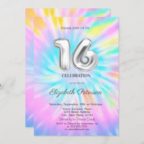 Trendy Cool Tie Dye Sweet 16  Invitation