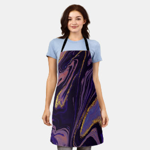 Trendy Cool Violet Gold Marble Pattern Apron
