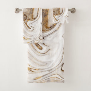 Trendy Cool White Gold Marble Bath Towel Set