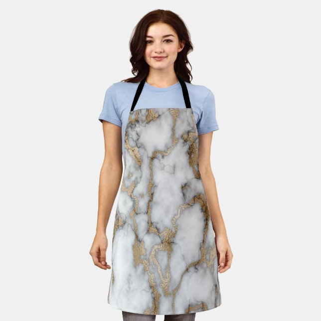 Trendy Cool White Gold Marble Stone Texture  Apron (Worn)
