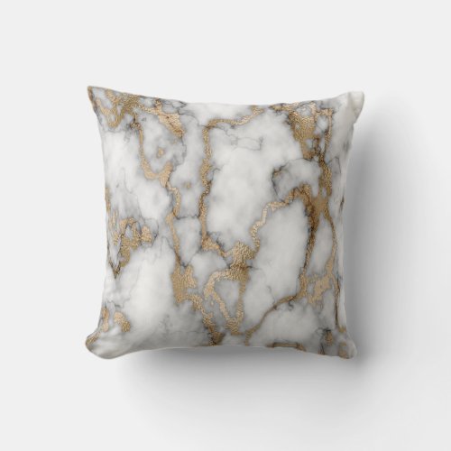 Trendy Cool White Gold Marble Stone Texture  Throw Pillow