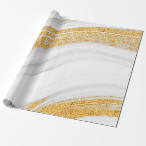 Trendy Cool White  Marble Texture Gold Glitter Wrapping Paper